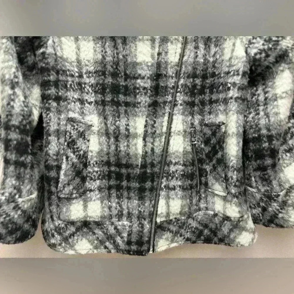 Guess Black & White Plaid 3/4 Wide Sleeve wool blend Moto Jacket Size Medium - Picture 14 of 14